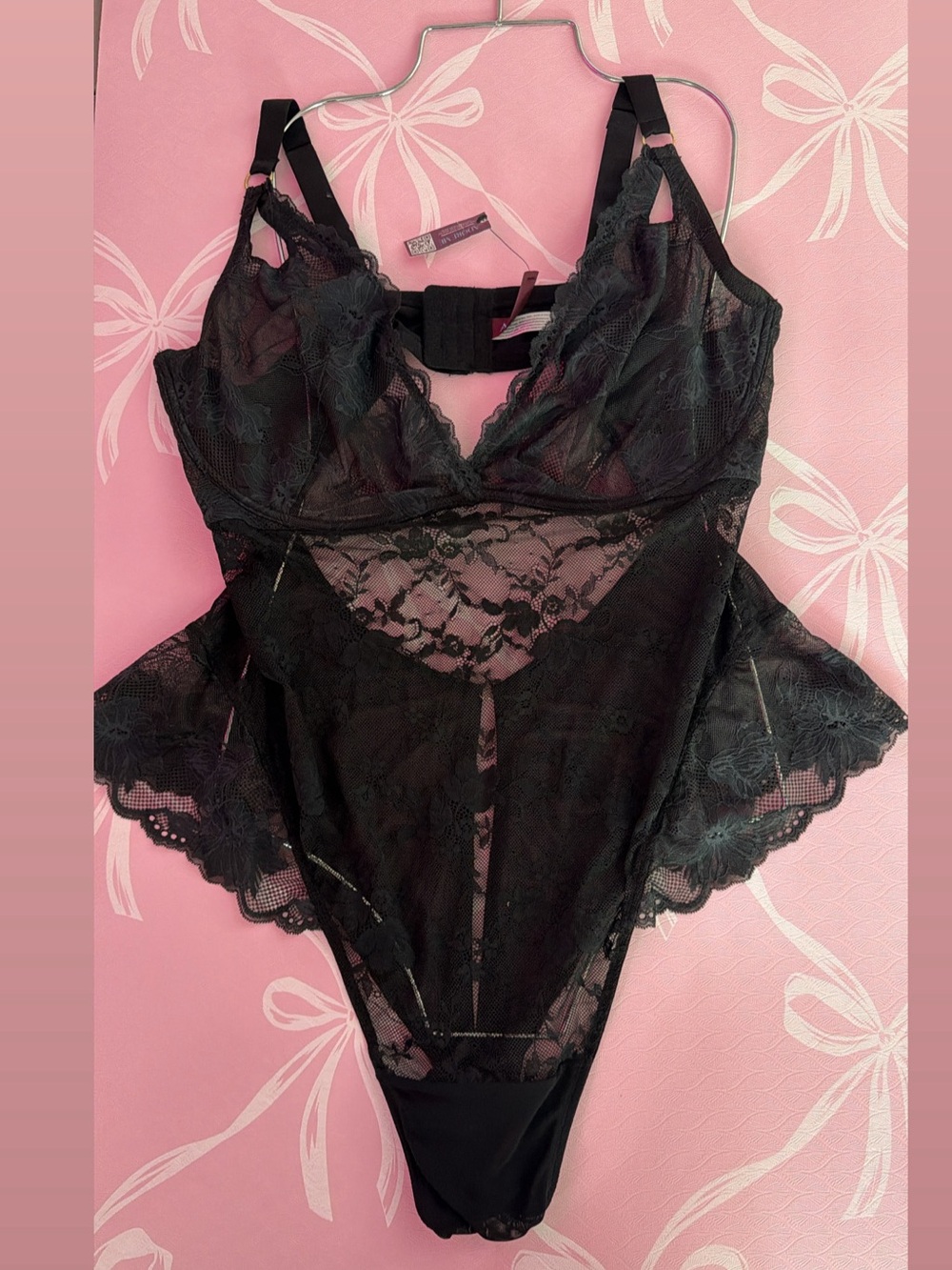 Adore Me Black Sheer Lace Bodysuit